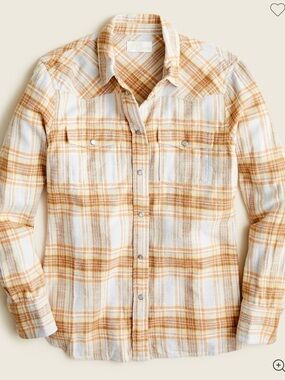 J. Crew Sz 12 Slim-fit western in golden hour tartan long sleeve flannel